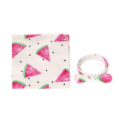 Baby Baumwolldecken und Stirnband-Set, 90 x 90 cm, extra weiche Baumwolldecken und ausgefallenes Haarband für Kleinkinder, Wickeldecken, Stirnband-Ges