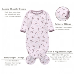 3er Pack Neugeborenes geknotetes Nachthemd Langarm mit passendem Hut-Set, Baumwoll-Baby-Schlafanzüge Schlafsäcke Home-Outfits-Set mit Fäustlingsmansch