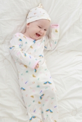 3er Pack Neugeborenes geknotetes Nachthemd Langarm mit passendem Hut-Set, Baumwoll-Baby-Schlafanzüge Schlafsäcke Home-Outfits-Set mit Fäustlingsmansch